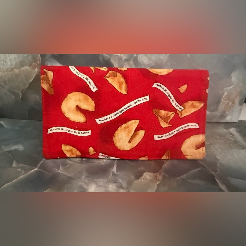 Red Fortune Cookie Print Check Book Cover / Coupon Holder